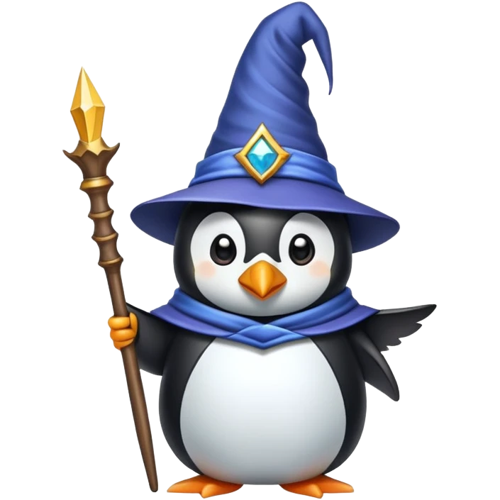 penguin wizard with wand and hat emoji