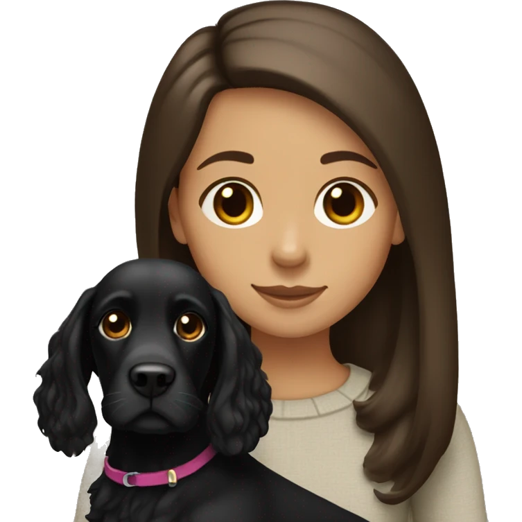 brown, straight-haired girl with a fully black cocker spaniel emoji