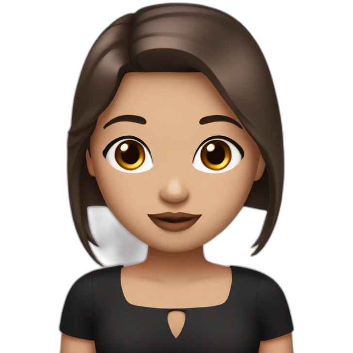 A girl with brown eyes, long straight brown hair, plump pink lips in a black dress emoji