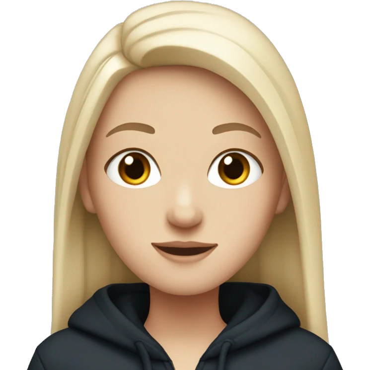 white girl with long straight dark blue hair wearing black hoodie emoji
