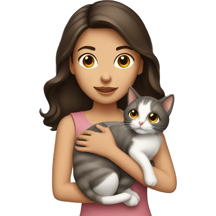 Brunette Girl holding cat emoji