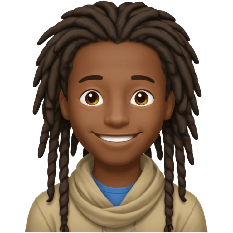 make me a black darkskin doctor with mid head lenght dreads, he is a teen, no face hair, make him happy, make his dreads drape in his face emoji