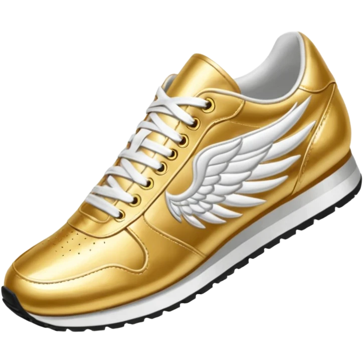 Gold low top track shoe with one white wing on each side of shoe emoji