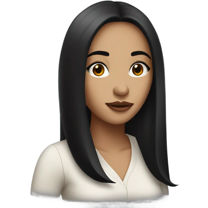 A beautiful woman with big lips, brown slanted eyes, long black straight hair and a small nose emoji