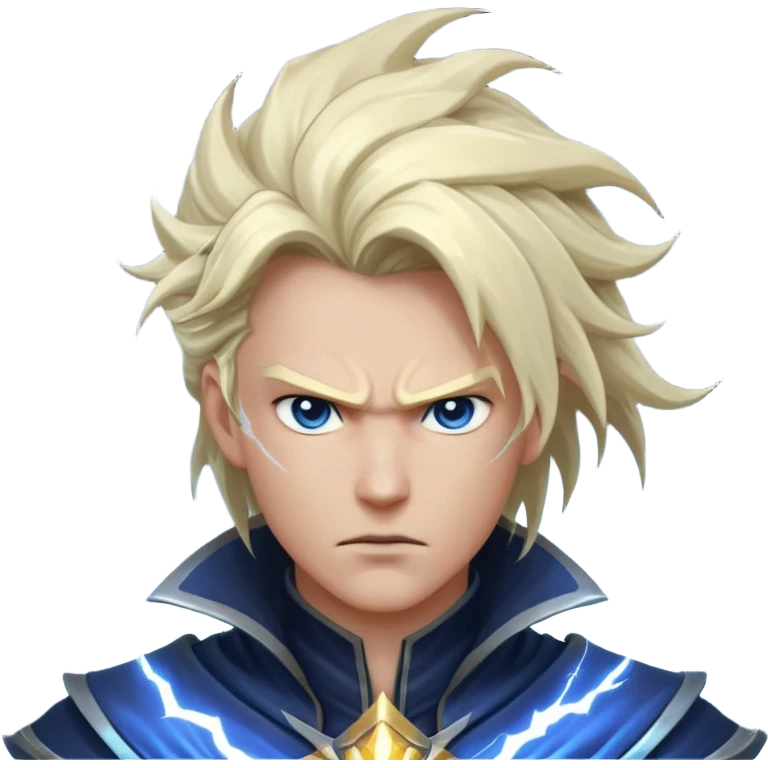 storm rider portrait, head and shoulders only, wind-swept hair, crackling lightning aura, storm clouds swirling behind, intense glowing eyes, epic fantasy vibe, 3D cartoon, mobile game icon style, clean background, no text, no watermark
 emoji