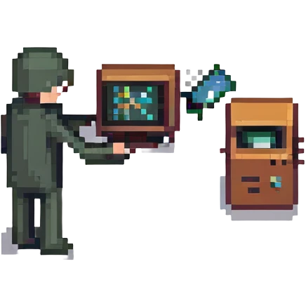 Stick figure throwing a tiny computer emoji