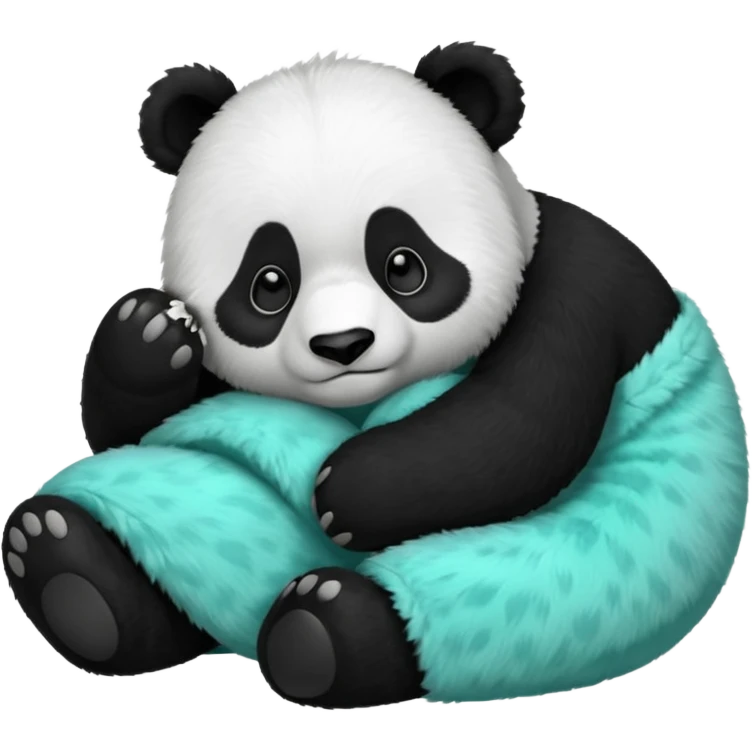 make a cute dark green panda with some furry cyan pjs laying down emoji