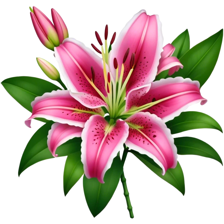 bouquet Deep Pink Oriental Lily with White Edge, luxuriant, leaf, bud emoji