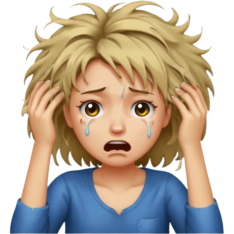 A crying girl that is pulling out and ripping her hair out emoji
