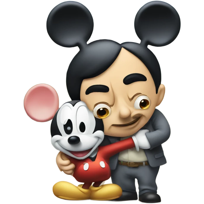 mr bean hugging with mickey mouse emoji