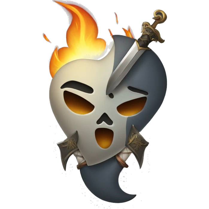 waning moon with heart and sword and flame emoji