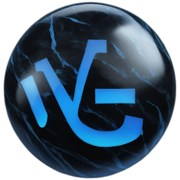 big blue "W" uppercase letter on black marble ball emoji
