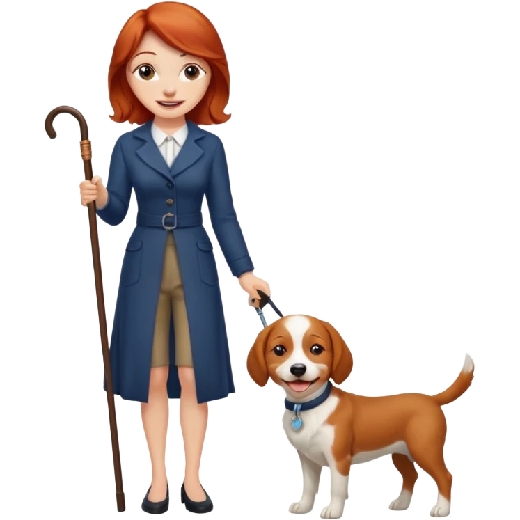 Red headed woman with a cane and a dog emoji