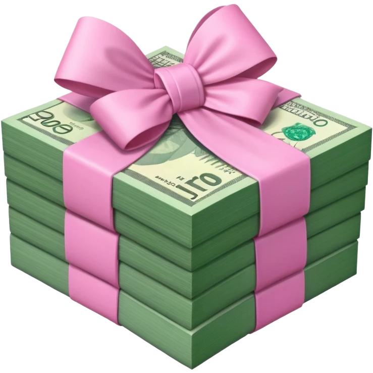 Forest Green Australian $100 notes stacked together and wrapped in a pink bow emoji