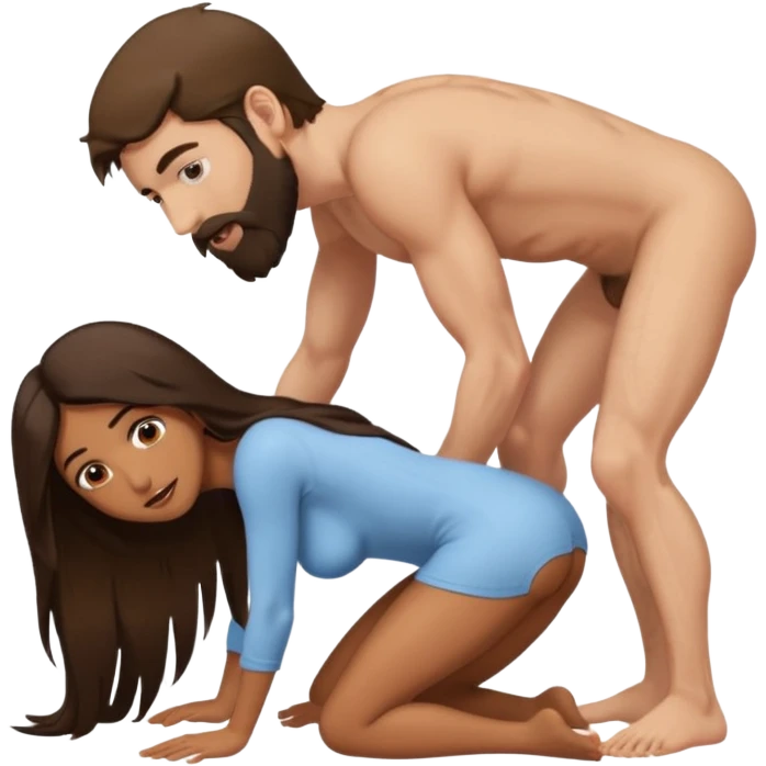 sex sticker, brown girl with long dark hair getting fucked by white guy with brown hair and beard having sex, nude tits, girl bent over, having sex, only two people, anatomically accurate, dick in pussy emoji
