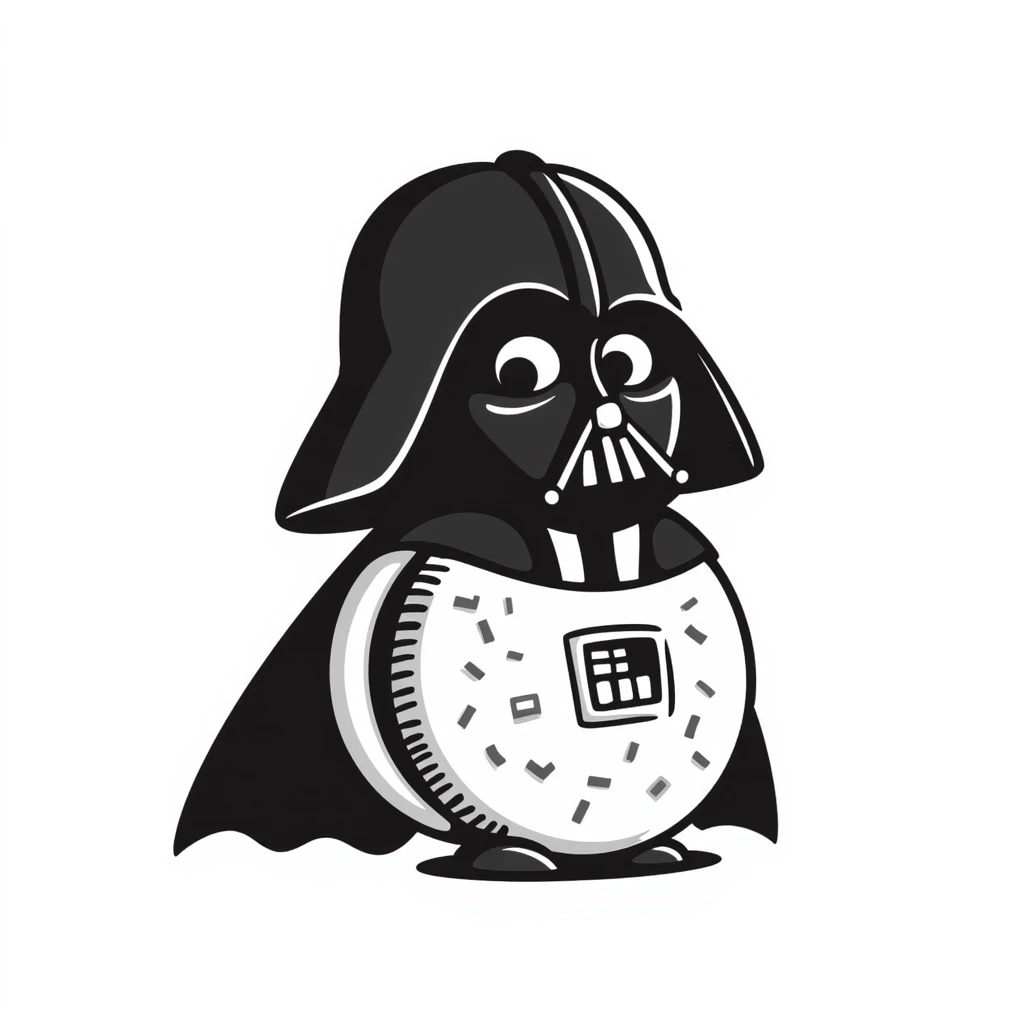 Oreo cookie dressed as Darth Vader with black helmet, cape and breathing apparatus emoji