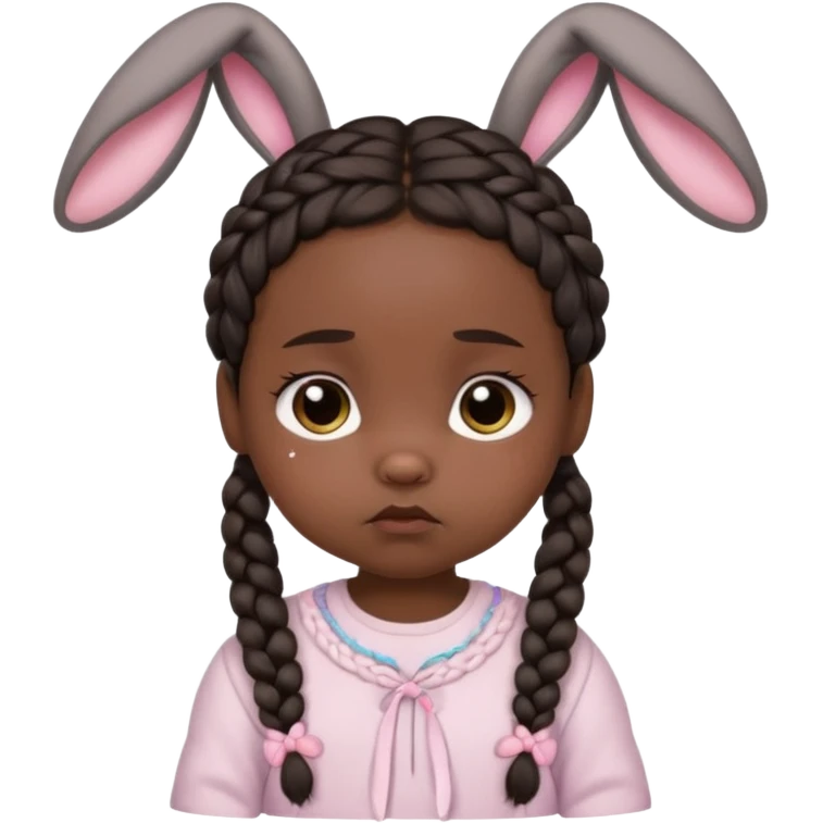 bunny ear accessory wearing baby braided dark hair sad  emoji