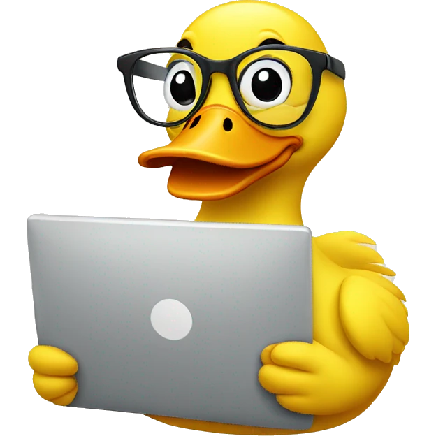 A yellow duck with glasses and a computer  emoji