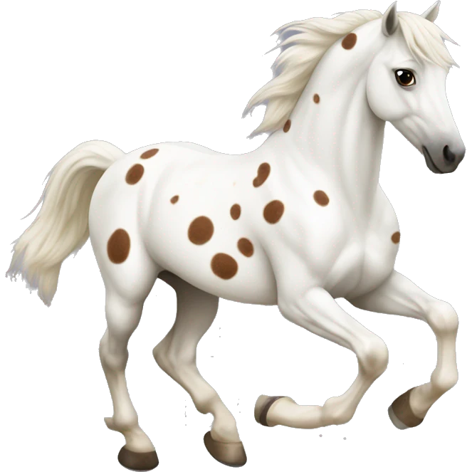White horse with brown speckles running  emoji