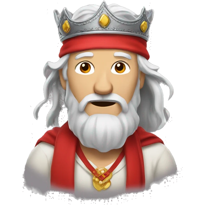Old man with long grey hair and a red bandana around neck, wearing crown  emoji