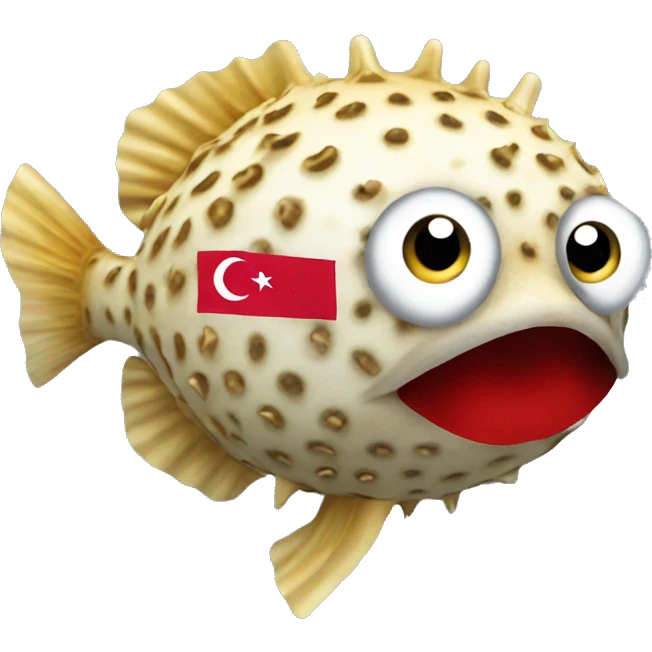 
inflated puffer fish holding a Turkish flag emoji
