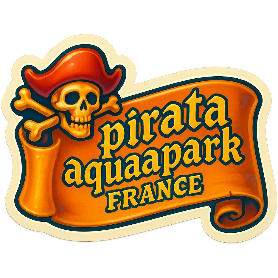 Panneau  bandeau pirate avec écris dessus en font pirate " pirata aquapark france " emoji