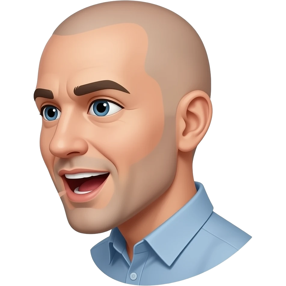 a bald man looking to the side talking with an open mouth emoji