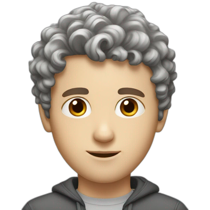Young white man with grey/brown curly super short hair and big nose emoji
