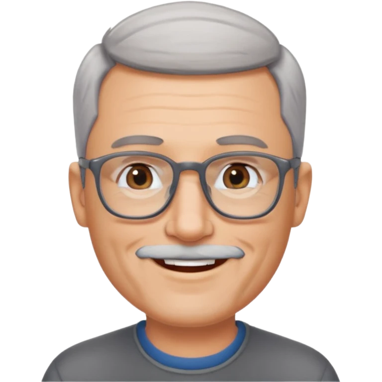 54 year old man, short shaved grey hair, full short shaved beard stuble, glasses emoji