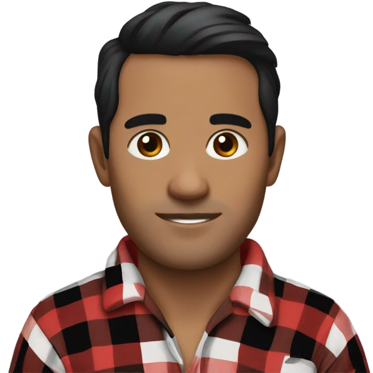 Man with black hair and brown eyes wearing red and black buffalo plaid pjs emoji