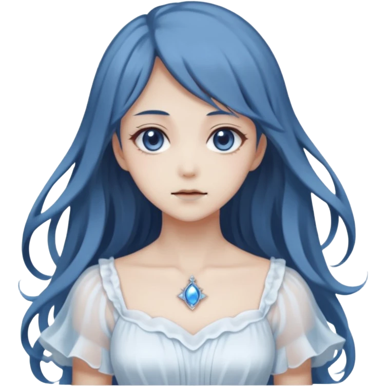 Beautiful ethereal Gorgeous spectral dark greyish-blue whitish gloomy spectral Anime Poltergeist Lady  with a beautiful white dress emoji