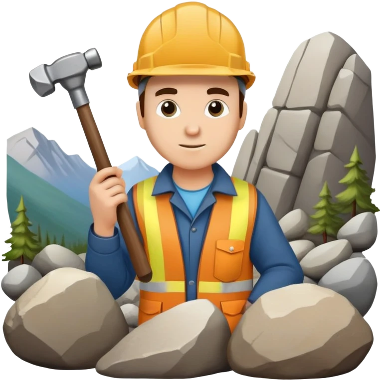 Geologist with hammer examining rocks in the Khibiny mountains emoji