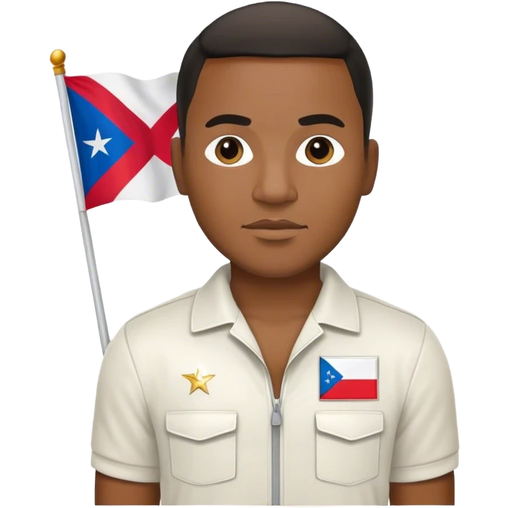 black guy wearing a white jumpsuit small Panamá flag on his chest  emoji