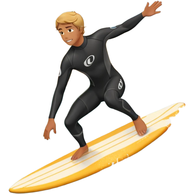 A surfer riding a large wave, skillfully balancing on their board as the ocean crashes around them. The scene captures the energy and excitement of surfing, with the sun setting in the background and the water sparkling under the light. emoji