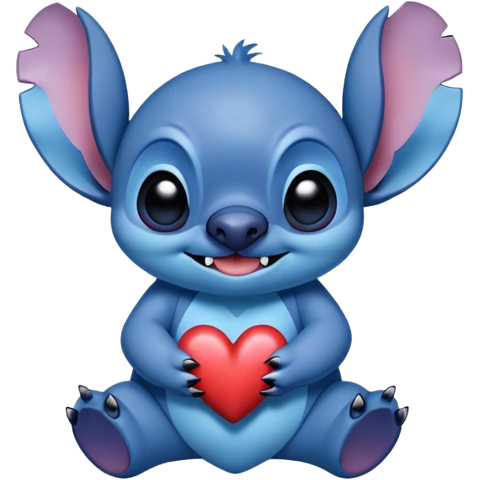 Stich con un corazón diciendo hola bombón emoji