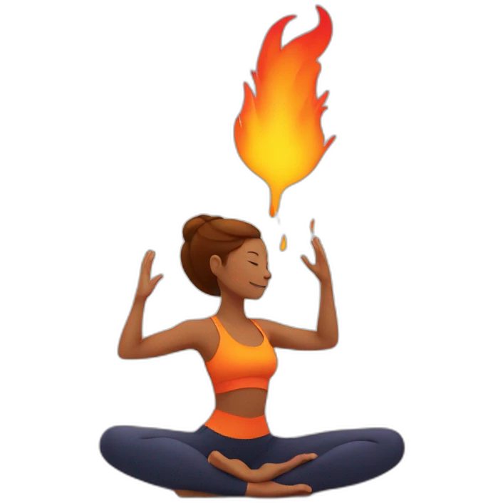 person doing yoga with fire in the background emoji