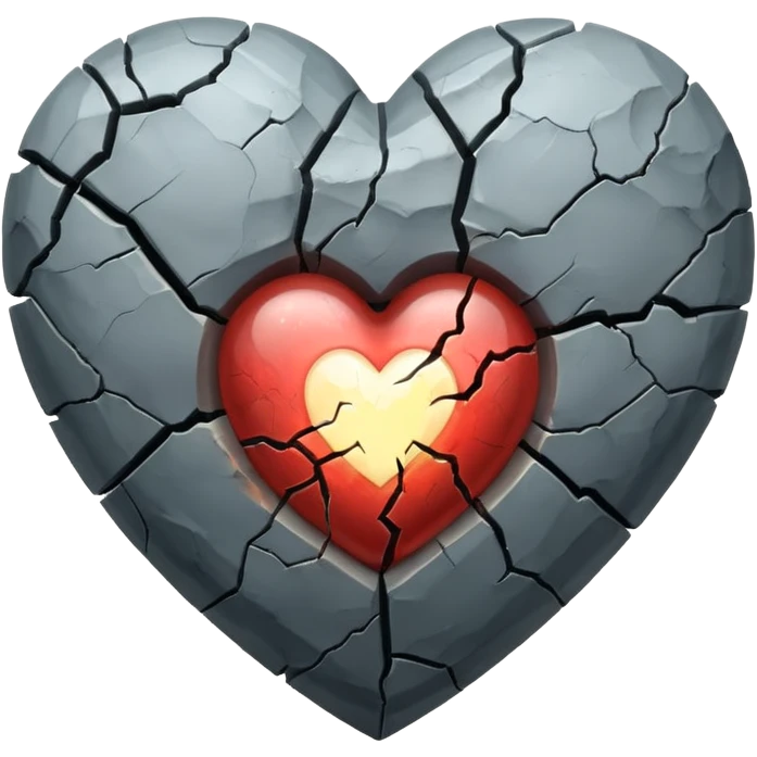 An old and barren grey heart with a small glowing transparent heart inside it emoji