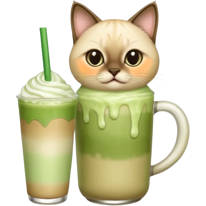 Siamese Cat holding in its paws an iced matcha latte emoji