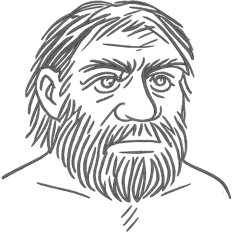 a bearded Neanderthal man with blue eyes, hand-drawn sketch style, detailed line art emoji