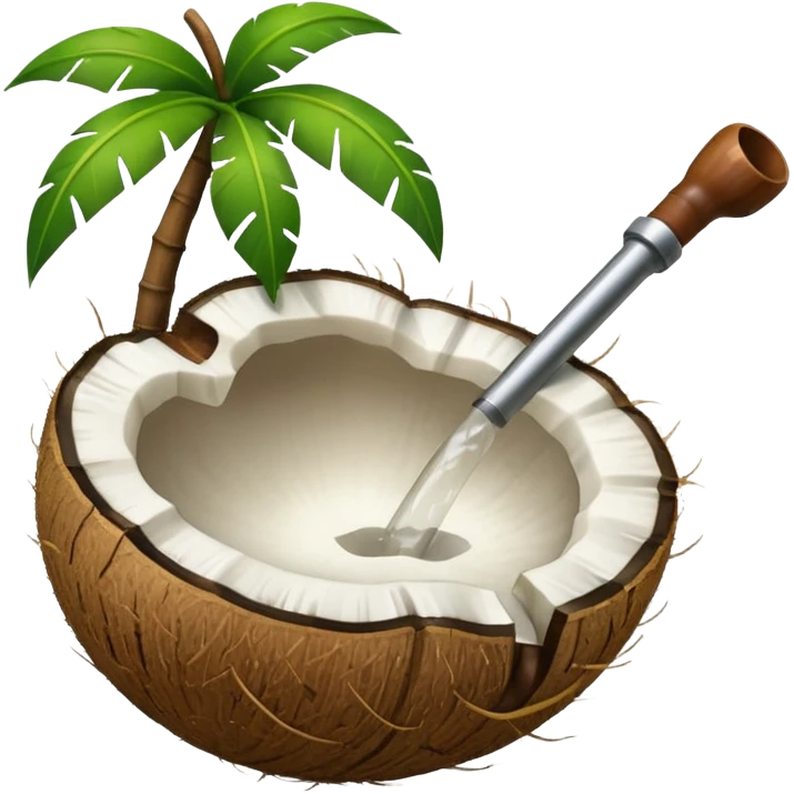 Coconut ith open and with pipe, outside the coconut should be green like raw emoji