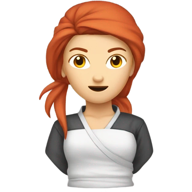 female caucasian red haired ninja with face covered emoji