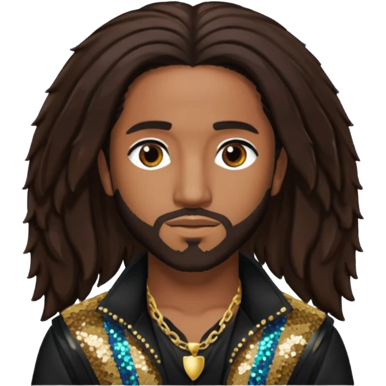Omarion with long dark brown hair, dark brown sequin outfit emoji