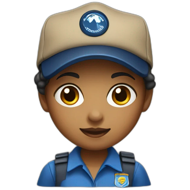 Scout girl with blue shirt and dark blue skirt and a cap emoji