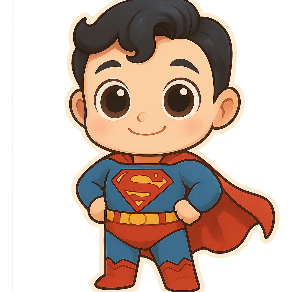 Make Superman's eyes even bigger, keep the chibi style, with no background. emoji