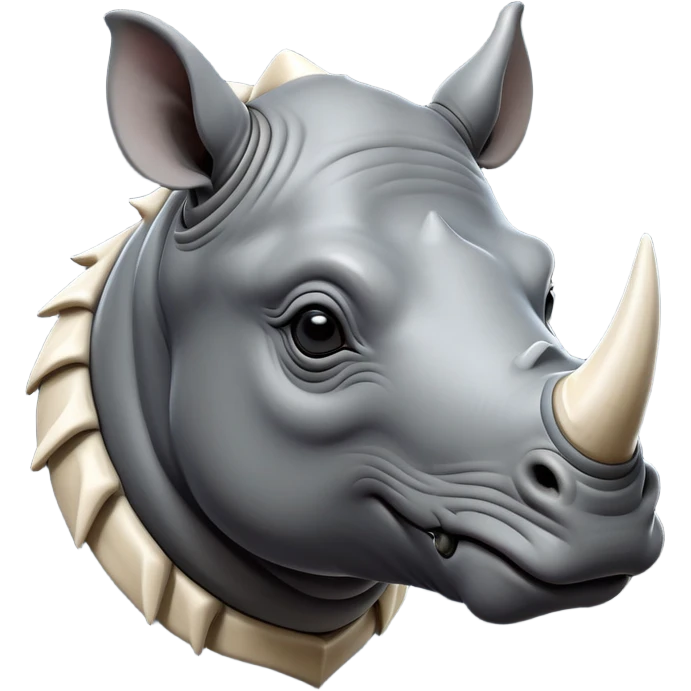 cinematic-noble--rhinoceros-portrait-emoji,slate-grey-hide--poised-and-regal,-with-a-massive,-powerful-build-and-a-thick, ivory horn, -deep-set-soulful-piercing-eyes,-simplified-yet-sharp-and-sophisticated-features,-highly-detailed,-large-black-eyes, zoomed out showing shoulders emoji