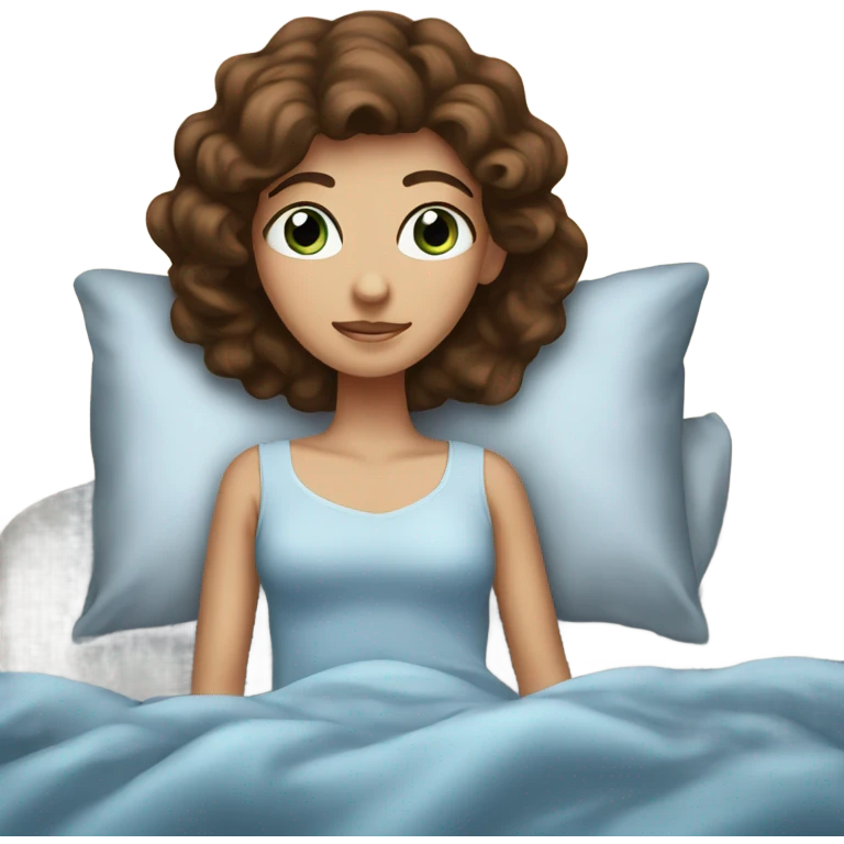 Brown haired blue eyed princess in bed emoji