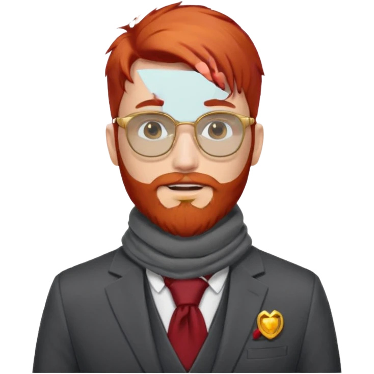 gray scarf, male,  beard, red hair, with suit, gold glasses emoji