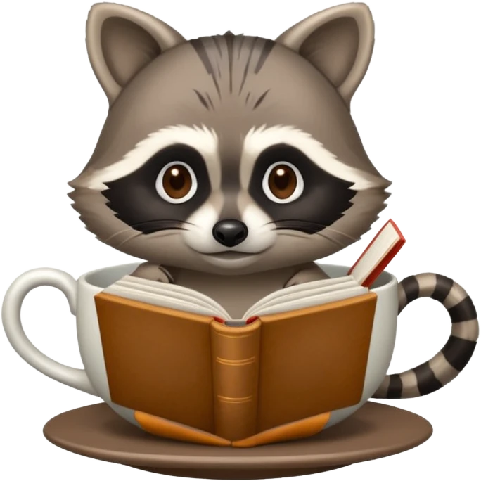 raccoon with book in a tea cup emoji