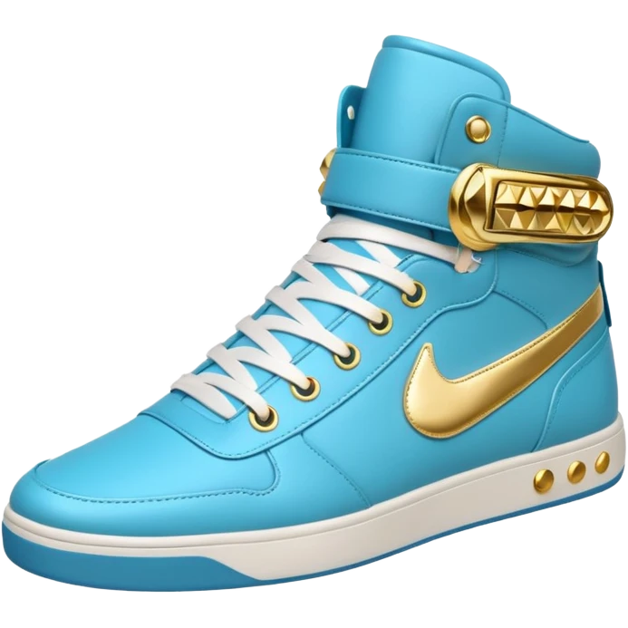 Futuristic colored, pair of detailed high top sneakers for women, gold embellishments emoji