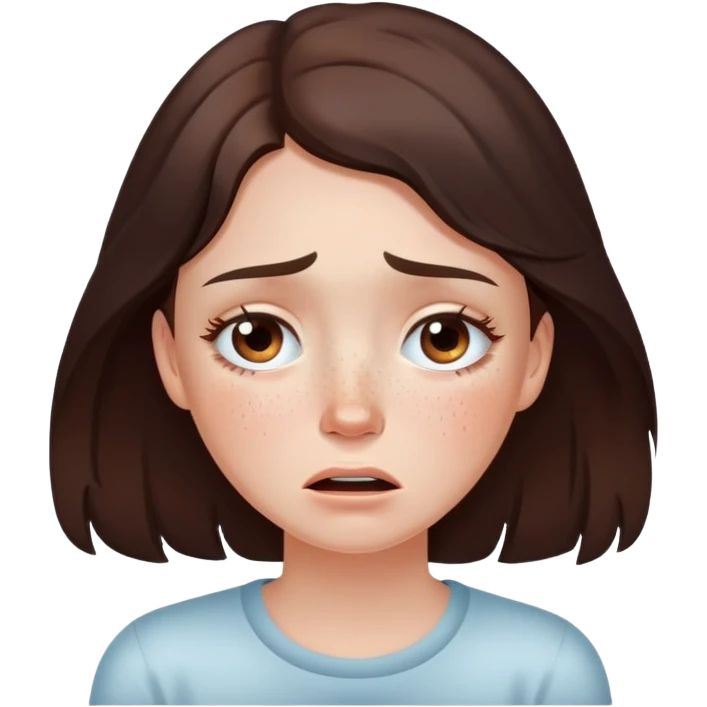 Beautiful brunette girl with freckles crying emoji